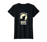 Bark at The Bark Moon: Howling Wolf Starry Night T-Shirt, Women, Black, L