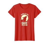 Bark at The Bark Moon: Howling Wolf Starry Night T-Shirt, Women, Red, S