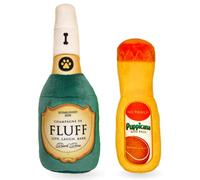 Bark Bros - Paw-mosa Mimosa Champagne OJ Plush Squeaky Dog Toy Bottle Parody Two Pack - Dog Birthday Toy - Cute Dog Toys - Dog Gifts - Puppy Gifts - Alcohol Dog Toy - Funny Dog Toy - Boy/Girl Dog Toys