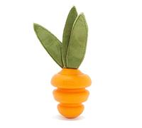 Bark Dog Toy Super Chewer Deep Roots Carrot With Plush Leaves To Thrash, Almond Scented Natural Rubber, Grooves to Spread Tasty Treats