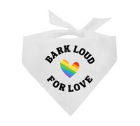 Bark Loud for Love Dog Bandana | 100% Cotton Adjustable Triangle | Made in USA | Pride Day | LGBTQ+ | Rainbow | Equality |White, One Size (1273)