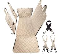 Bark Lover Dog Car Seat Cover for Back Seat, Universal Fit, High-Density Fabric, Waterproof, Mesh Window, Multiple Pockets - Fits Cars, Trucks, SUVs - Beige