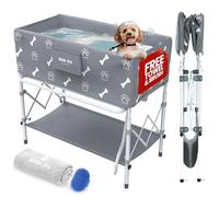 Dog Bath Tub - Free Brush & Towel - Foldable, Portable & Lightweight Washing Station - Easy to Use for Bathing & Showering - Indoor & Outdoor Pet Grooming