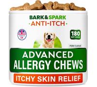 BARK&SPARK Dog Itch & Allergy Support Chews - Skin & Coat Supplement - Omega 3 Fish Oil -Itching & Paw Licking - Dry Skin & Hot Spots - 180ct - Pork