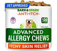 BARK&SPARK Dog Itch & Allergy Support Chews - Skin & Coat Supplement - Omega 3 Fish Oil -Itching & Paw Licking - Dry Skin & Hot Spots - 120ct - Pork
