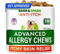 BARK&SPARK Dog Itch & Allergy Support Chews - Skin & Coat Supplement - Omega 3 Fish Oil -Itching & Paw Licking - Dry Skin & Hot Spots - 120ct - Pork