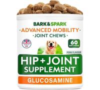 BARK&SPARK Glucosamine Chondroitin Dog Hip & Joint Supplement - Joint Pain Relief - Hip & Joint Chews - Joint Support- Senior Doggie Vitamin Pill - 60 Chews Smoked Duck