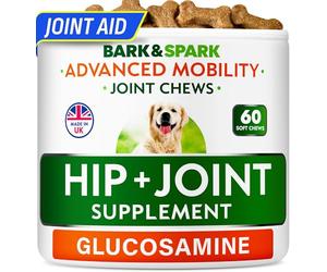 BARK&SPARK Glucosamine Chondroitin Dog Hip & Joint Supplement - Joint Pain Relief - Hip & Joint Chews - Joint Support- Senior Doggie Vitamin Pill - 60 Chews Honey Bacon