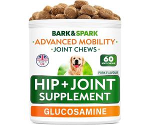 BARK&SPARK Glucosamine Chondroitin Dog Hip & Joint Supplement - Joint Pain Relief - Hip & Joint Chews - Joint Support- Senior Doggie Vitamin Pill - 60 Chews BBQ Pork