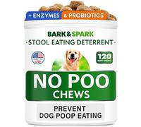 Bark&Spark NO Poo Treats - Prevent Dog Poop Eating - Coprophagia Treatment - Stool Eating Deterrent - Probiotics & Enzymes - Digestive Health + Breath Aid - 120 Soft Chews - USA Made - Bacon Flavored