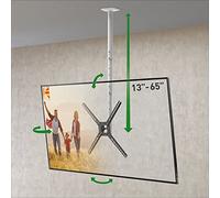 Barkan 97cm Long White TV Ceiling Mount, 13-65 inch Full Motion - 3 Movement Flat/Curved Screen Bracket, Holds up to 40kg, Telescopic Height Adjustment, Fits LED OLED LCD