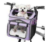 BARKBAY Dog Bike Basket Carrier, Expandable Foldable Soft-Sided Dog Carrier, 2 Open Doors, 5 Reflective Tapes, Pet Travel Bag, Safe and Easy for Small Medium Cats and Dogs (Purple)
