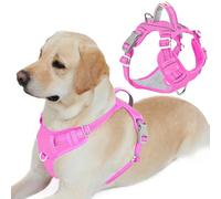 BARKBAY Dog Harness No Pull Oxford with ID Tag Pocket - Heavy Duty, Reflective, Easy Control for Large Dogs(Pink Oxford,L)