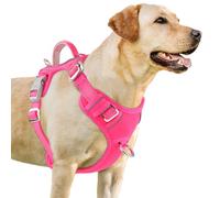 BARKBAY No Pull Dog Harness 3 Buckles Large Reflective Dog Harness with Front Clip and Easy Control Handle for Walking Training Running with ID tag Pocket(Pink,XL)