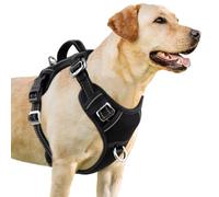 BARKBAY No Pull Dog Harness 3 Buckles Large Reflective Dog Harness with Front Clip and Easy Control Handle for Walking Training Running with ID tag Pocket(Black,XL)