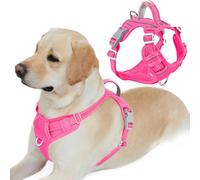 BARKBAY No Pull Dog Harness Front Clip Heavy Duty Reflective Easy Control Handle for Large Dog Walking with ID tag Pocket(Pink,L)