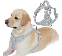BARKBAY No Pull Dog Harness Front Clip Heavy Duty Reflective Easy Control Handle for Large Dog Walking with ID tag Pocket(Grey,L)