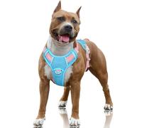 BARKBAY No Pull Dog Harness Large Reflective Dog Harness with Front Clip and Easy Control Handle for Walking Training Running with ID tag Pocket(Baby Blue & Baby Pink,L)
