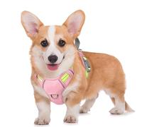 BARKBAY No Pull Dog Harness Large Reflective Dog Harness with Front Clip and Easy Control Handle for Walking Training Running with ID tag Pocket(Baby Pink & Sunlight,M)
