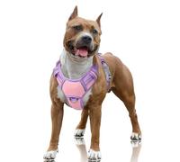 BARKBAY No Pull Dog Harness Large Reflective Dog Harness with Front Clip and Easy Control Handle for Walking Training Running with ID tag Pocket(Baby Pink & Violet Purple,L)