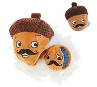 Barkbox Dog Toy 2 in 1 Interactive, Plush Exterior with Squeaker & Textured Material, Tearable Dog Toy with Squeaky Spikey Ball Inside, Ideal for Toy Destroyers - Monsieur Acorn, Large