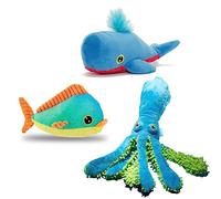 Barkbox Under The Sea Bundle - 3 Squeaky Dog Toys for Medium and Large Dogs - Maggie Mahi, Shify Sid The Squid, Moby Lick