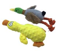 BARKBUDDIEE Professional Plush Dog Toy，2-Pack Durable Duck Chew Rope Toys with Crinkle and Squeaky for Small Medium Large Puppy Play.