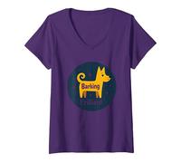Barking Brilliant Dog Lover Graphic Sticker V-Neck T-Shirt, Women, Purple, XXL