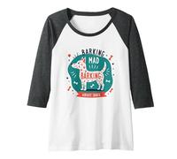 Barking Mad About Dogs Whimsical Pet Lover Raglan Baseball Tee, Women, Dark Heather/White, M