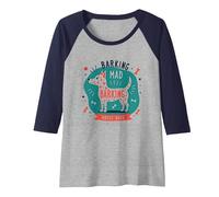 Barking Mad About Dogs Whimsical Pet Lover Raglan Baseball Tee, Women, Navy/Athletic Heather, M