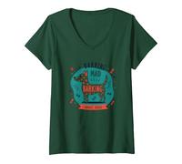 Barking Mad About Dogs Whimsical Pet Lover V-Neck T-Shirt, Women, Forest Green, XXL
