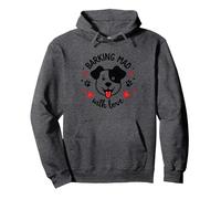 Barking Mad with Love: Cute Dog Lover Graphic Pullover Hoodie, Adult Unisex, Dark Heather Grey, L