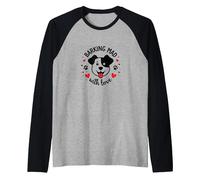 Barking Mad with Love: Cute Dog Lover Graphic Raglan Baseball Tee, Men, Black/Athletic Heather, M