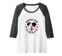 Barking Mad with Love: Cute Dog Lover Graphic Raglan Baseball Tee, Women, Dark Heather/White, M