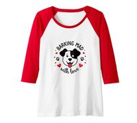 Barking Mad with Love: Cute Dog Lover Graphic Raglan Baseball Tee, Women, Red/White, L
