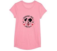 Barking Mad with Love: Cute Dog Lover Graphic T-Shirt, Girls, Pink, Medium