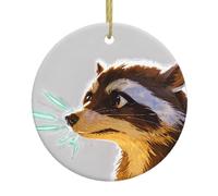 Barking Silver Fox Print Ceramic Christmas Tree Hanging Ornaments - Round Decorative Keepsake for Xmas, Home, Party, Holiday