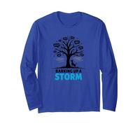 Barking Up A Storm: Whimsical Dog Lovers Tree Long Sleeve T-Shirt, Adult Unisex, Royal Blue, L