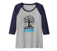 Barking Up A Storm: Whimsical Dog Lovers Tree Raglan Baseball Tee, Women, Navy/Athletic Heather, XL