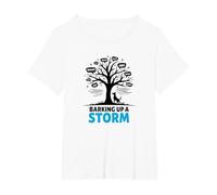 Barking Up A Storm: Whimsical Dog Lovers Tree T-Shirt, Women's Plus, White, 4X