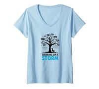 Barking Up A Storm: Whimsical Dog Lovers Tree V-Neck T-Shirt, Women, Baby Blue, XXL