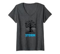 Barking Up A Storm: Whimsical Dog Lovers Tree V-Neck T-Shirt, Women, Dark Heather Grey, L