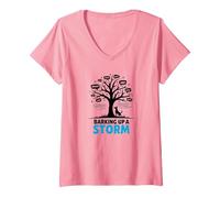 Barking Up A Storm: Whimsical Dog Lovers Tree V-Neck T-Shirt, Women, Pink, XXL