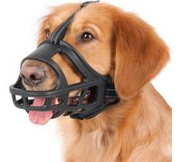 BARKLESS Dog Basket Muzzle for Medium & Large Dogs, Humane Cage Muzzle Prevent Biting Scavenging, Breathable Open Front Mouth Cover with Reflective Strap for Training, Walking Vet Visits (Black, XL)