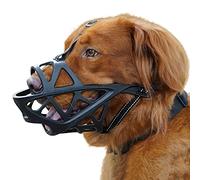BARKLESS Dog Muzzle, Soft Basket Muzzle for Medium Large Sized Dog Labrador Golden German Shepherd Australian Shepherds, Mouth Guard for Biting Chewing Scavenging, Allow Drinking and Eating(Black, L)