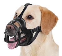 BARKLESS Dog Muzzle to Prevent Biting, Scavenging, Basket Muzzle for Large Medium Sized Dogs, Soft & Lightweight & Sturdy Mouth Cover with Removable Collar Loop for Training, Walking (Black, 4)