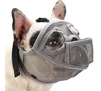 BARKLESS French Bulldog Muzzle, Short Snout Mesh Dog Muzzle with Tongue Out Design for Flat Face Dog Shih Tzu English Bulldog, Prevent Biting Chewing Allows Grooming (Grey, M)