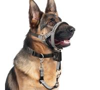 BARKLESS No Pull Dog Head Collar for Gentle Training Walking, Soft Padded Head Halter with Collar Safety Clip, Comfortable Fit Muzzle Leash with Reflective Strap for Medium Large Dog (Grey, XL)