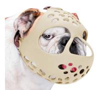 BARKLESS Short Snout Dog Muzzle, Soft Silicone Flat Faced Muzzle for French Bulldog Shih Tzu and Pug for Biting Chewing Licking and Grooming, Allows Panting (XL, Khaki)