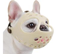BARKLESS Short Snout Dog Muzzle, Soft Silicone Flat Faced Muzzle for French Bulldog Shih Tzu and Pug for Biting Chewing Licking and Grooming, Allows Panting (S, Khaki)